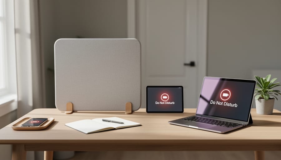 Hands typing on laptop with phone placed face-down nearby on desk