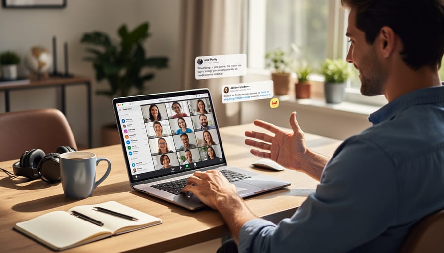 Writers connecting via video call from their respective home offices