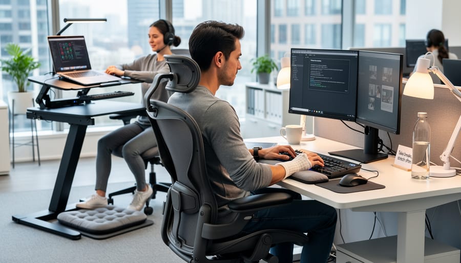 Writer's hands wearing wrist support brace while typing on keyboard