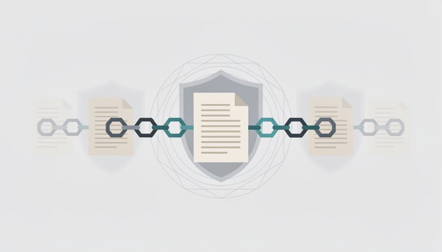 Manuscript pages with digital blockchain verification seal protecting writer's intellectual property