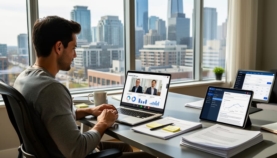 Professional freelance writer working at home office desk on laptop