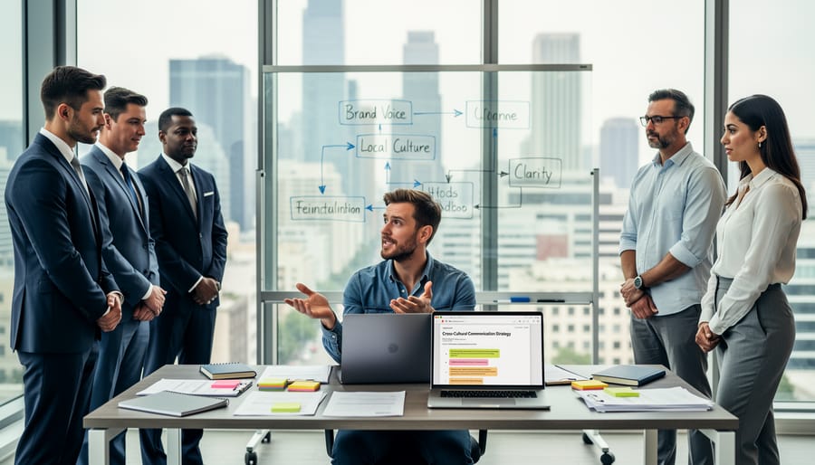 Freelancer working in multicultural cafe setting with international food and diverse clientele representing cultural fluidity