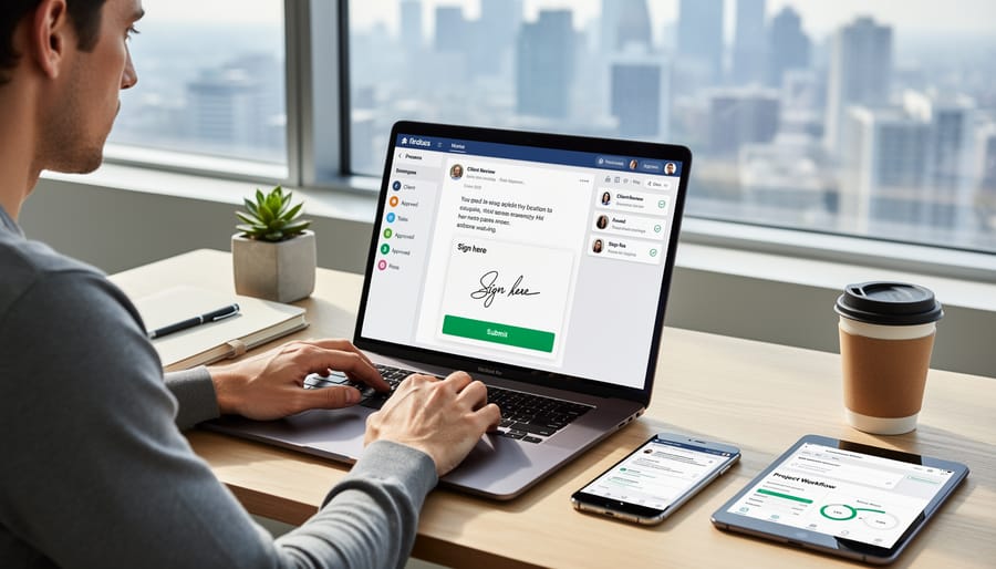 Close-up of hands using digital tablet and stylus for paperless document signing