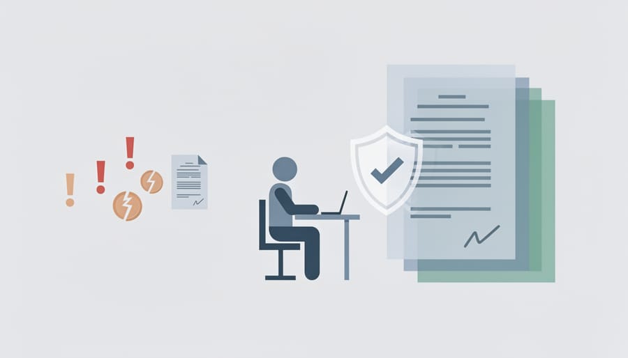 Red warning flag in stack of unpaid invoices representing payment risks