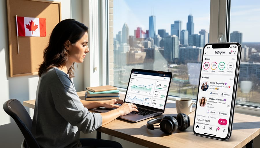 Freelance writer celebrating client success at home office workspace
