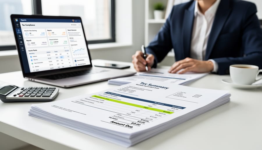 Professional invoice document on desk showing proper tax documentation