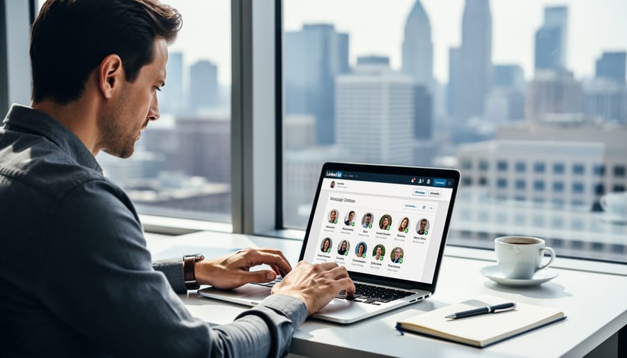 Professionals networking and connecting in modern co-working environment