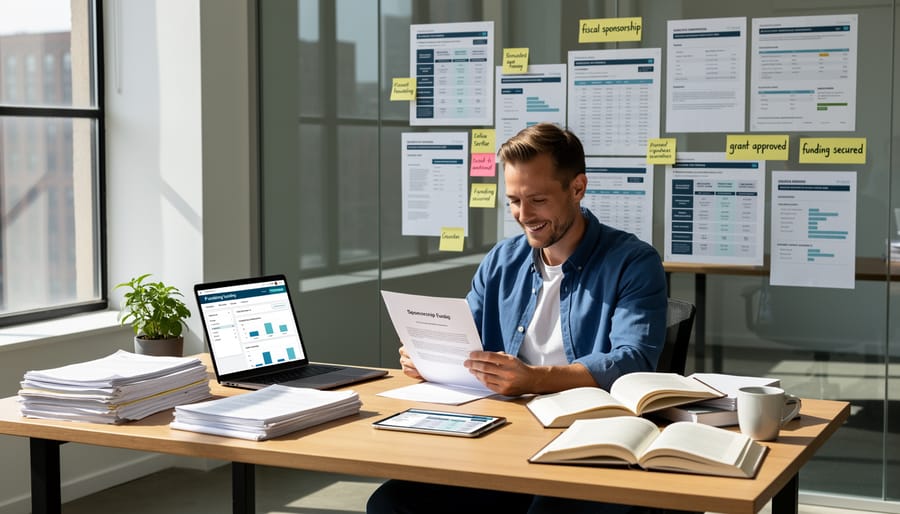 Confident female writer working on laptop at cafe with natural window lighting