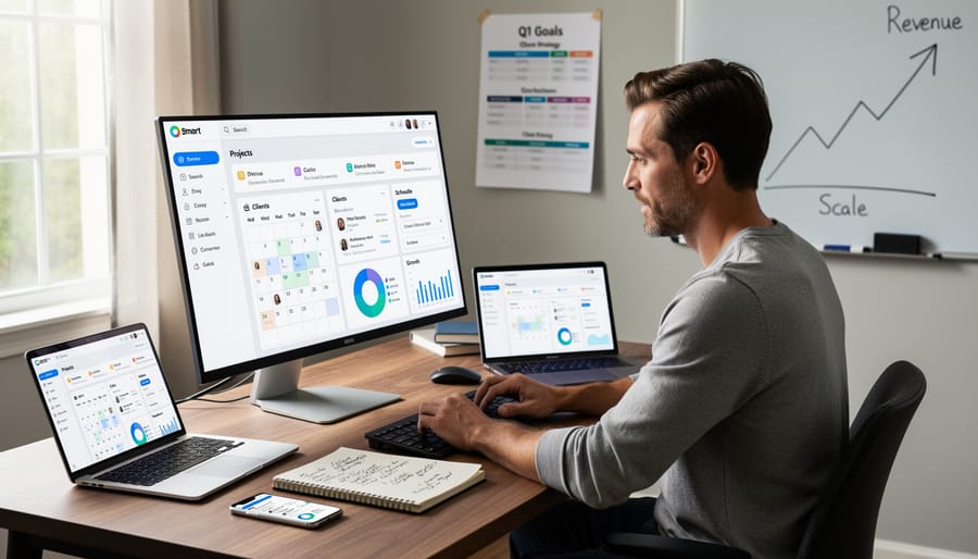 Freelance writer celebrating success in home office with laptop