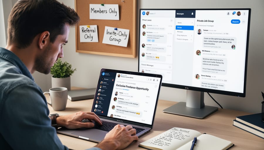 Freelance writer working at home office desk with laptop and smartphone