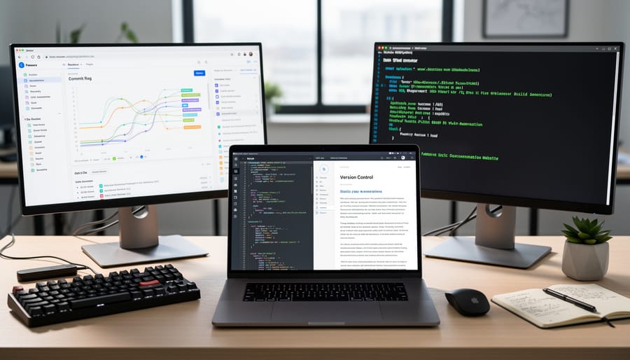 Dual monitor setup showing GitHub repository and published documentation website side by side
