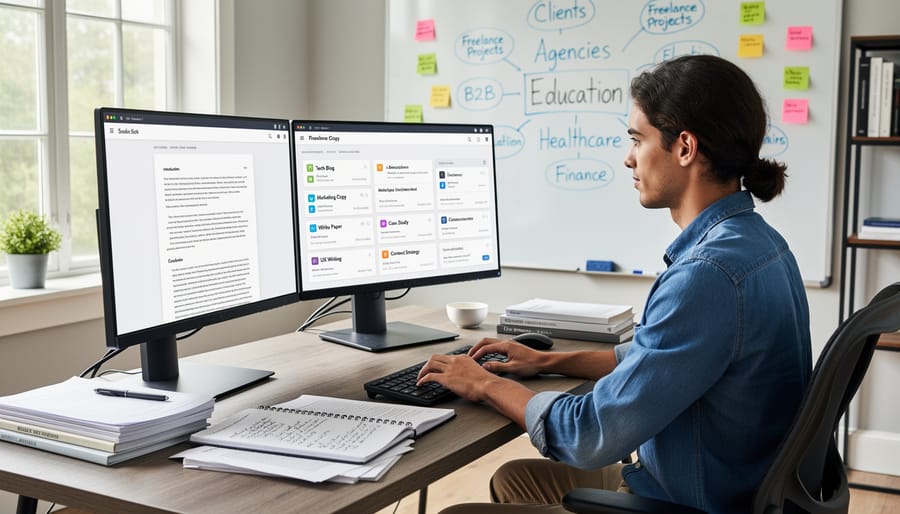 Laptop and academic books arranged on wooden desk in professional workspace