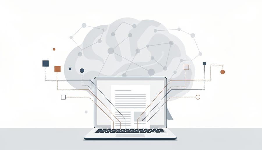 Writer's hands on laptop keyboard with digital data streams representing AI data collection