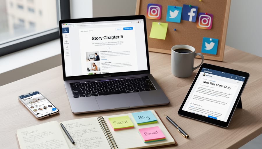 Person viewing social media content on smartphone with laptop keyboard in foreground