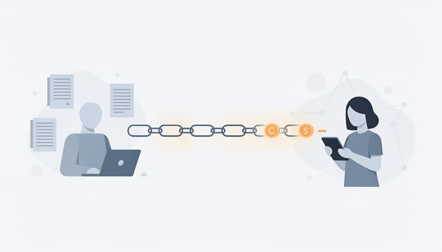 Hands exchanging books with digital device symbolizing direct writer-to-reader transactions