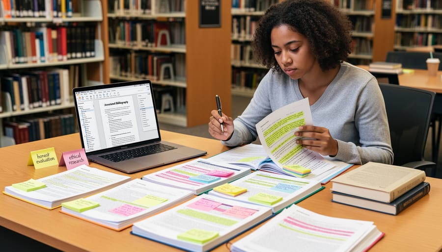 Organized workspace with laptop, reference books, and writing materials on wooden desk