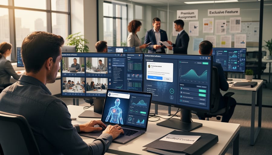 Professional freelance writer at modern workspace with confident expression