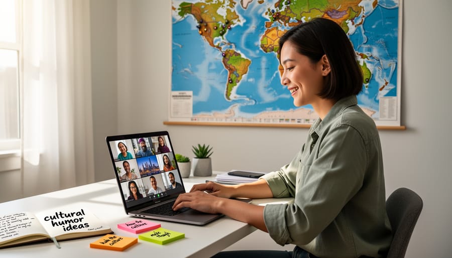 Successful freelance writer working confidently at professional home office desk