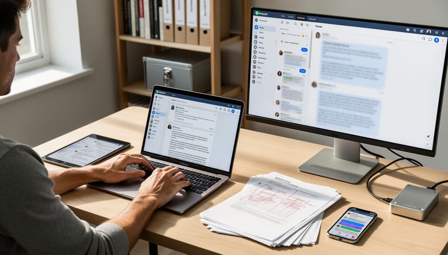 Writer's workspace with laptop and devices representing data collection touchpoints