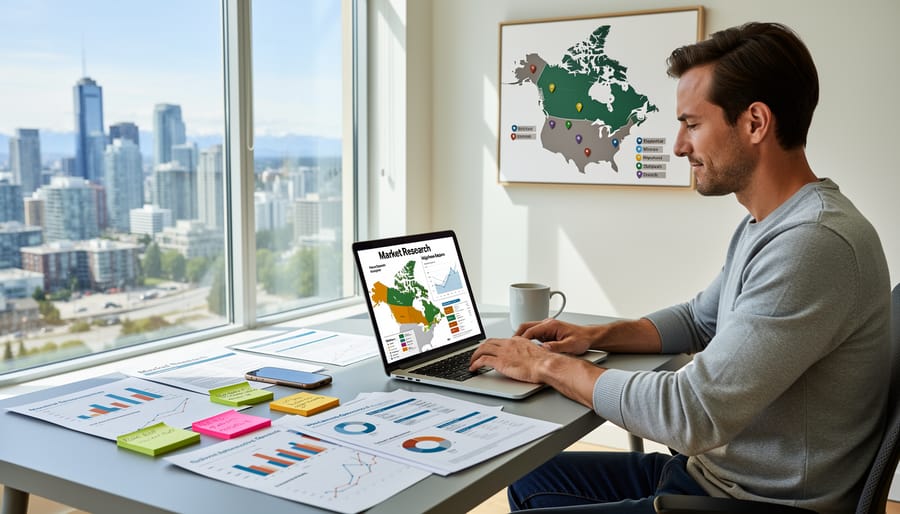 Successful freelance writer in professional home office setup with dual monitors