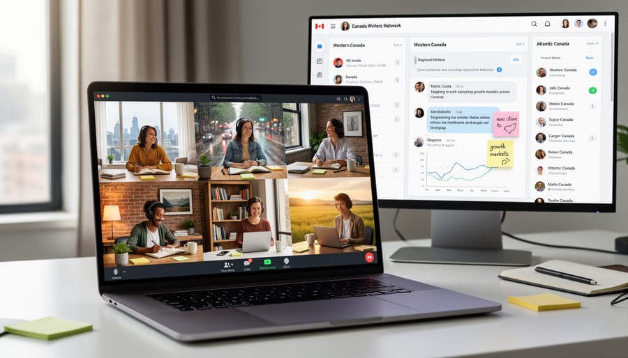 Overhead view of remote worker connecting virtually with laptop and smartphone