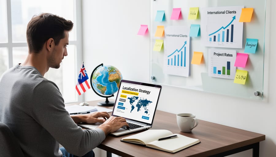 Successful freelance writer working at home office desk with laptop