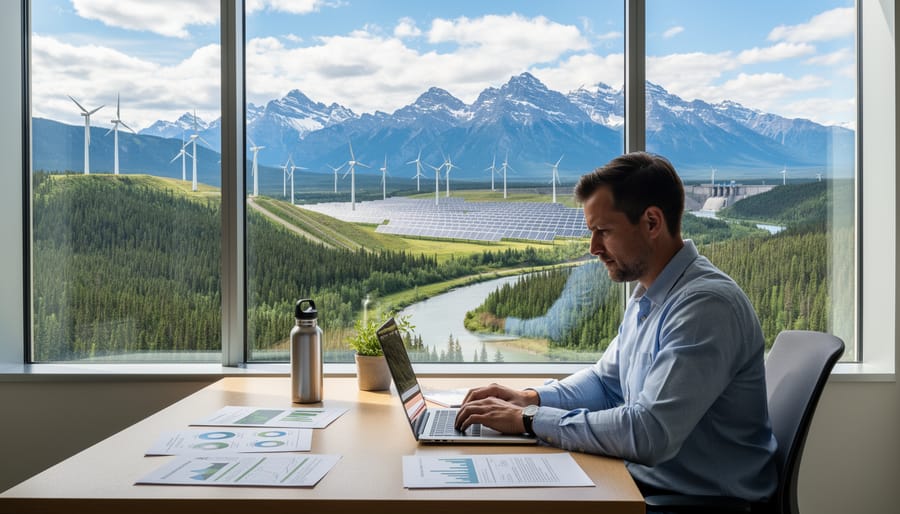 Freelance writer working with mountain landscape view representing Western Canada opportunities