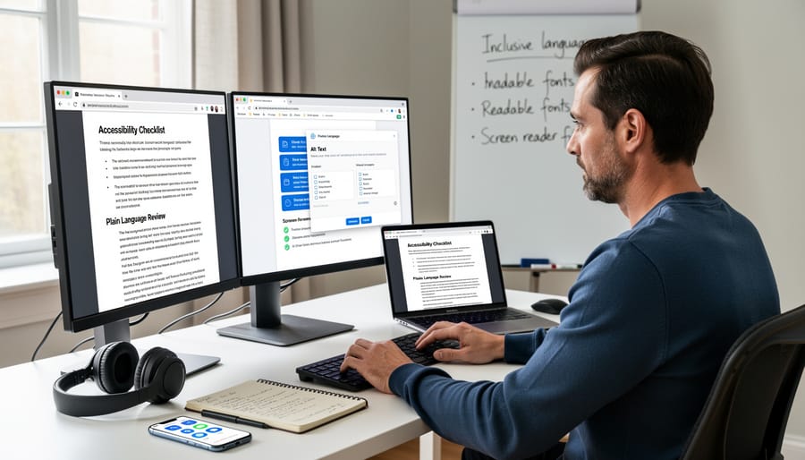 Person typing on laptop with accessibility features visible on screen