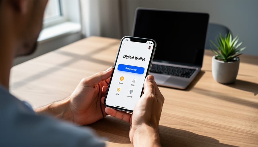 Person using smartphone to access digital wallet application